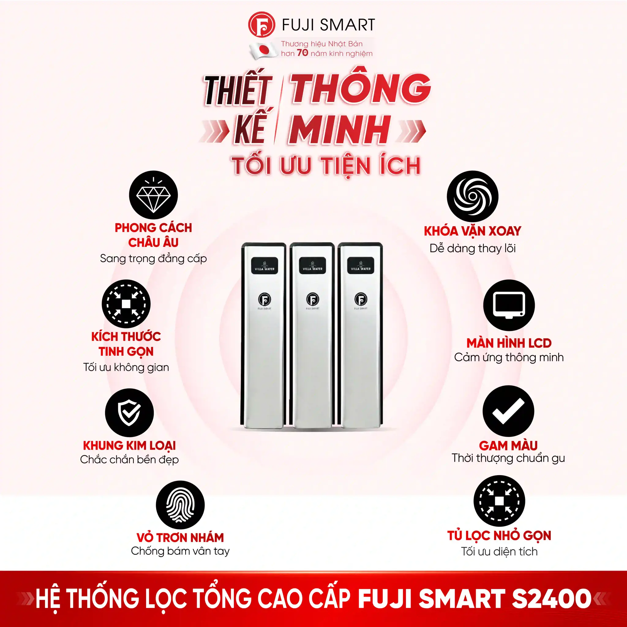Hệ thống lọc tổng cao cấp Fuji Smart S2400 sở hữu thiết kế phong cách Châu Âu sang trọng, nhỏ gọn