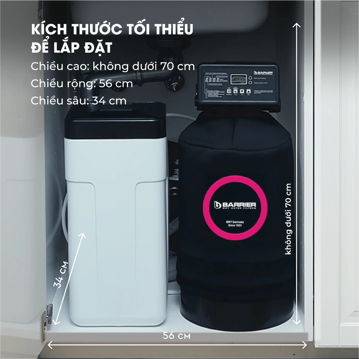 Kích thước để lắp đặt hệ thống lọc tổng đầu nguồn BARRIER Silker S