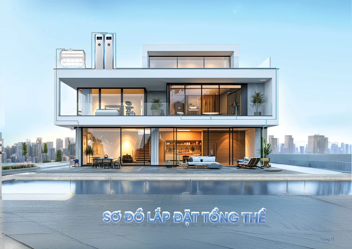 Sơ đồ lắp đặt tổng thể hệ thống lọc tổng cao cấp Fuji Smart S1600 khi áp dụng vào nhà biệt thự