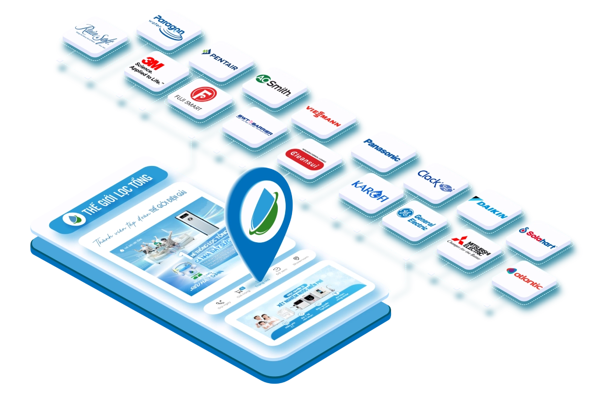 Thế Giới Lọc Tổng - Chuỗi phân phối lọc nước tổng đầu nguồn toàn quốc 128 Thế Giới Lọc Tổng là đối tác của các thương hiệu, tập đoàn sản xuất lọc nước tổng đẩu nguồn lớn trên thế giới