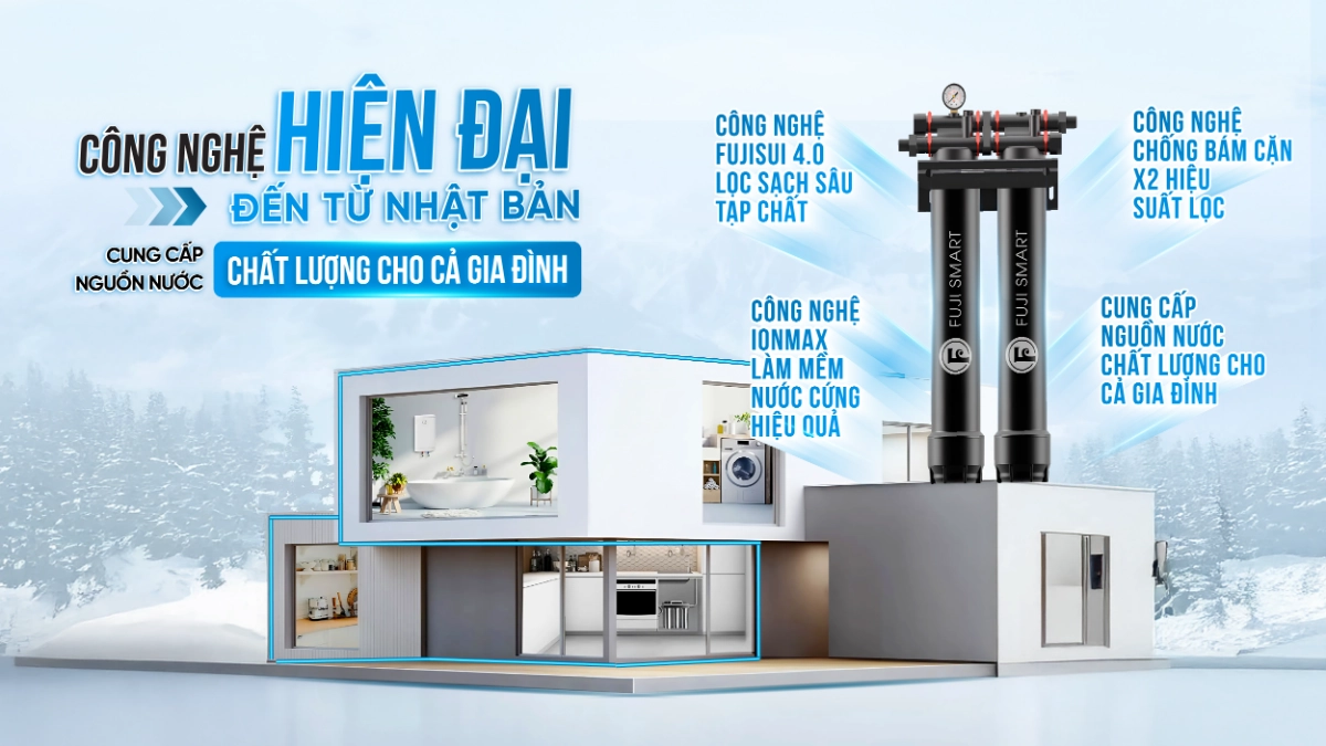 Bình Thuỷ Điện Nóng Lạnh Thông Minh Fuji Smart FHC-500 6 Hệ thống lọc tổng Fuji Smart APT 200 dành cho căn hộ, chung cư
