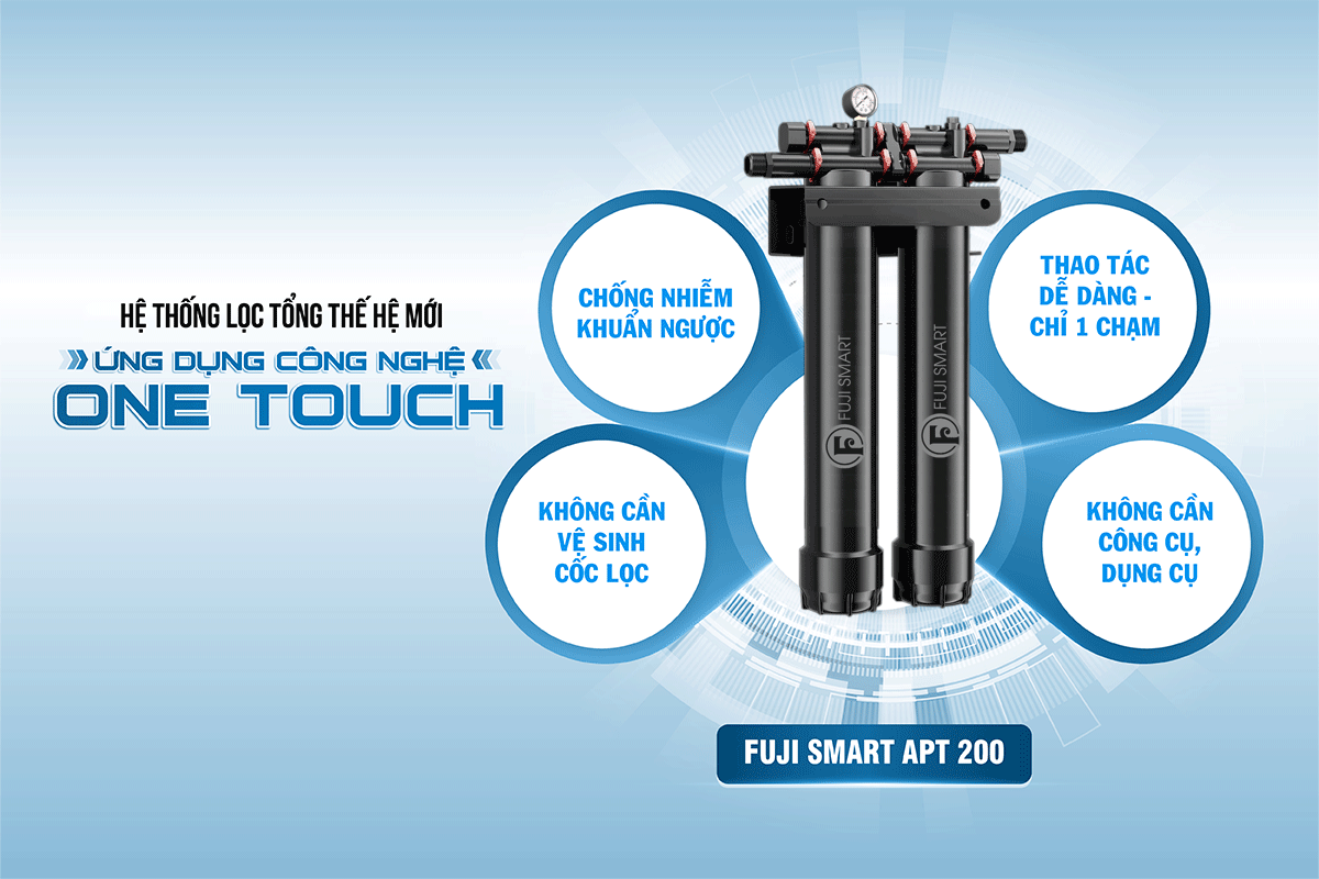 Bình Thuỷ Điện Nóng Lạnh Thông Minh Fuji Smart FHC-500 5 Hệ thống lọc tổng Fuji Smart ứng dụng công nghệ One Touch giúp quá trình thay trụ lọc dễ dàng hơn
