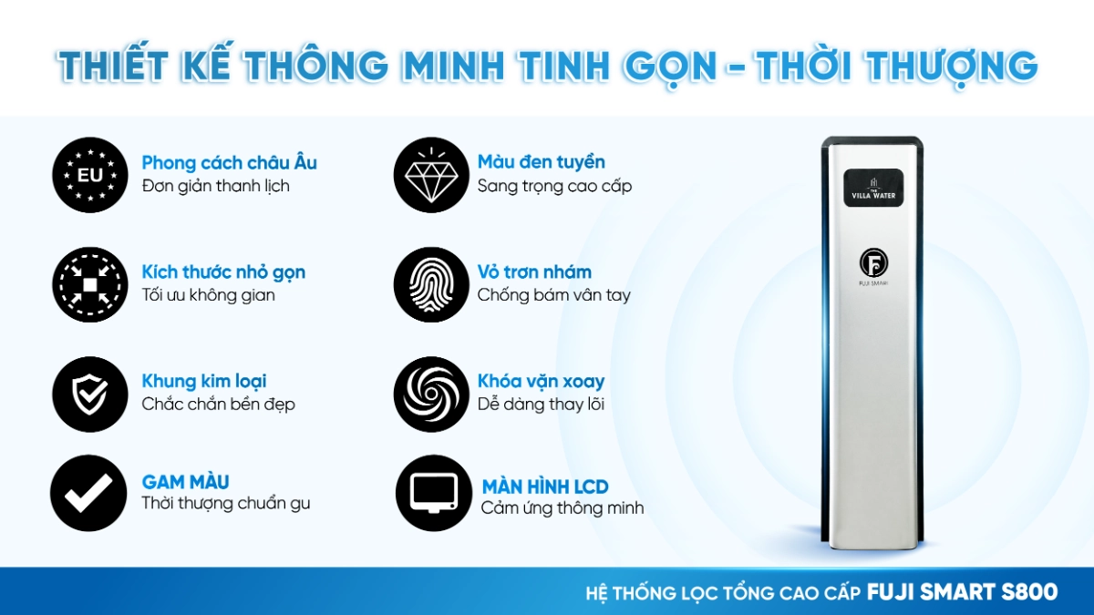 Bình Thuỷ Điện Nóng Lạnh Thông Minh Fuji Smart FHC-500 8 Hệ thống lọc tổng cao cấp Fuji Smart S400 có thiết kế sang trọng như một món đồ nội thất