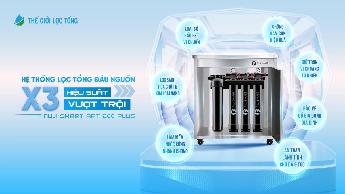 Hệ thống lọc nước đầu nguồn Fuji Smart APT 200 Plus - Thương hiệu Nhật Bản 30 Công nghệ chống bám cặn X3 giúp tăng hiệu suất lọc nước vượt trội